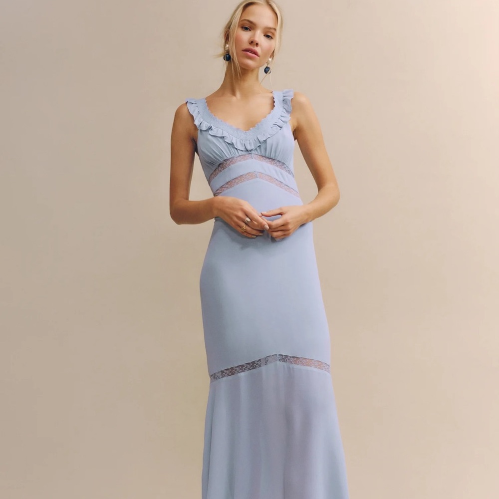 Reformation Purdie Dress in Mineral (light blue / slate blue)